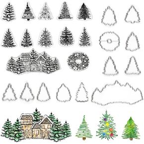 Christmas Tree Stamps and Dies for Card Making, Winter Pine Trees Words Cutting Die and Clear Stamps for Bullet Journal DIY Scrapbook Decoration Handmade Crafts Notebook in Kuwait