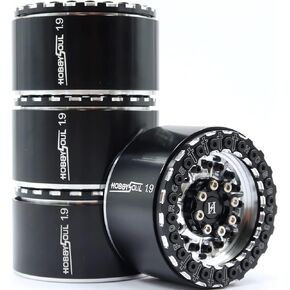 HOBBYSOUL RC 1.9 عجلات خرزية واسعة 32 مم لون فضي أزرق لشاحنة طينية 1/10 Traxxas TRX-4 / RC4WD D90 D110 TF2 / Tamiay CC01 / Axial SCX10 / Redcat Gen8، (4 عبوات)
