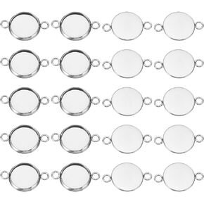 PATIKIL Pendant Trays, 20 Pack 316 Stainless Steel 14mm Round Bezel Trays Pendant Base Cabochons Settings Trays with 2 Rings for Photo Pendant Jewelry Making, Silver Tone