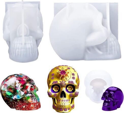 Skull Silicone Mold, 3D Skull Molds for Resin with 3PCS Small Skull Epoxy Resin Mold Easy Demolding for Candle, Soap Making, Home Decor, Outdoor, Resin Casting Art Crafts in Kuwait