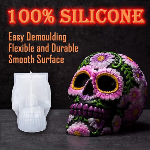 Skull Silicone Mold, 3D Skull Molds for Resin with 3PCS Small Skull Epoxy Resin Mold Easy Demolding for Candle, Soap Making, Home Decor, Outdoor, Resin Casting Art Crafts in Kuwait