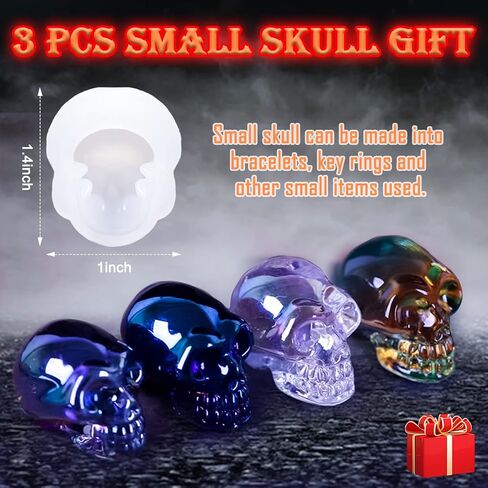 Skull Silicone Mold, 3D Skull Molds for Resin with 3PCS Small Skull Epoxy Resin Mold Easy Demolding for Candle, Soap Making, Home Decor, Outdoor, Resin Casting Art Crafts in Kuwait