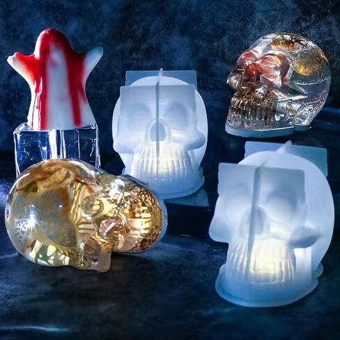 Skull Silicone Mold, 3D Skull Molds for Resin with 3PCS Small Skull Epoxy Resin Mold Easy Demolding for Candle, Soap Making, Home Decor, Outdoor, Resin Casting Art Crafts in Kuwait