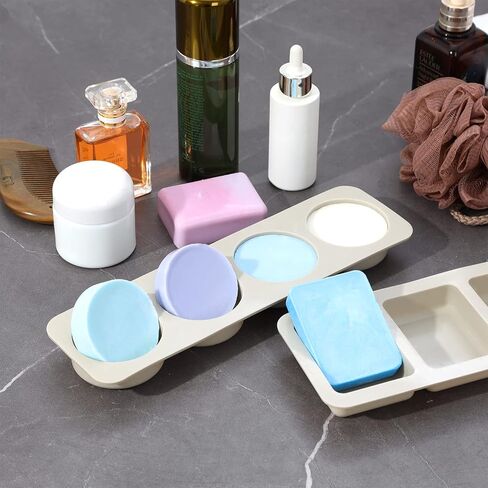 3 عبوات من قوالب السيليكون المصنوعة يدويًا من GYHTOO، 4 قوالب تذوب الشمع، قوالب صابون لصنع الصابون - متضمنة بشكل دائري وبيضاوي ومستطيل، مثالية لصابون الحليب، وشموع الرائحة لصنع قوالب in Kuwait