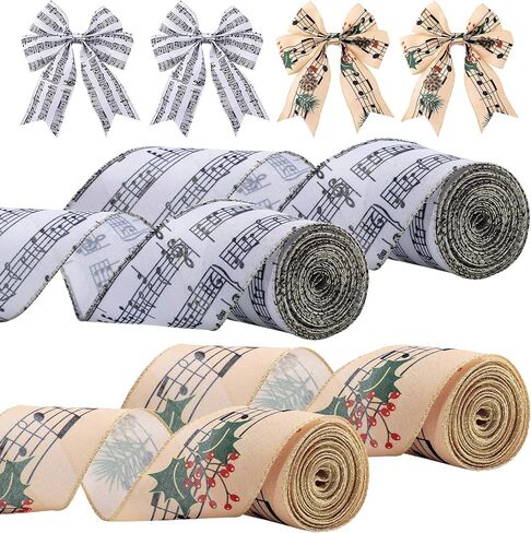 4 Rolls 20 Yard Music Note Wired Ribbon 2.5 Inch Christmas Wired Ribbon Musical Ribbons Christmas Tree Decor Craft Decor Music Gift for Wrapping Bows Wreaths DIY Craft Party Decoration in Saudi Arabia