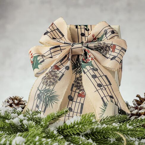 4 Rolls 20 Yard Music Note Wired Ribbon 2.5 Inch Christmas Wired Ribbon Musical Ribbons Christmas Tree Decor Craft Decor Music Gift for Wrapping Bows Wreaths DIY Craft Party Decoration in Saudi Arabia