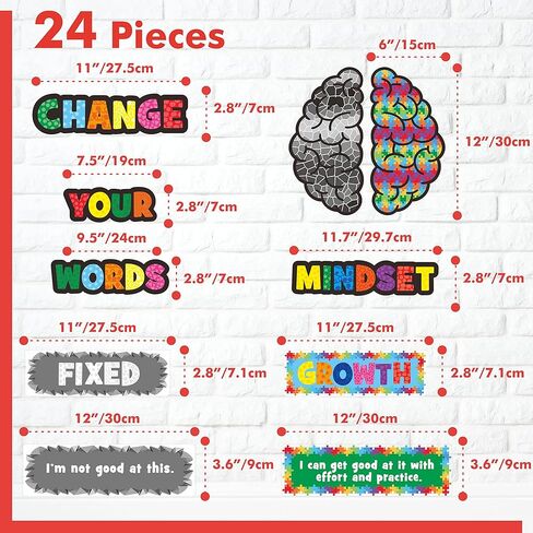 Gethelud 24 PCS Growth Mindset Poster, Erasable Bulletin Board Decoration Inspirational Positive Saying Accents Set for Classroom, Home, School as Wall or Blackboard Decor in Saudi Arabia