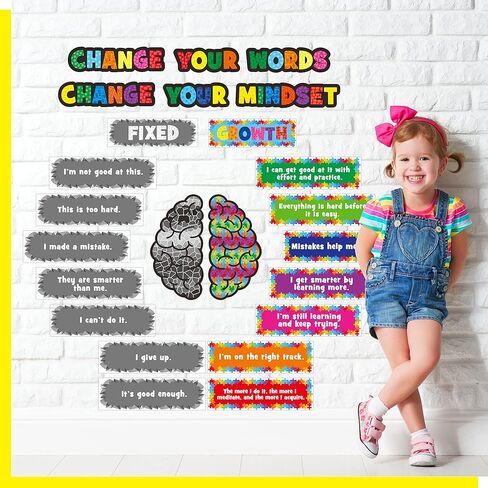 Gethelud 24 PCS Growth Mindset Poster, Erasable Bulletin Board Decoration Inspirational Positive Saying Accents Set for Classroom, Home, School as Wall or Blackboard Decor in Saudi Arabia