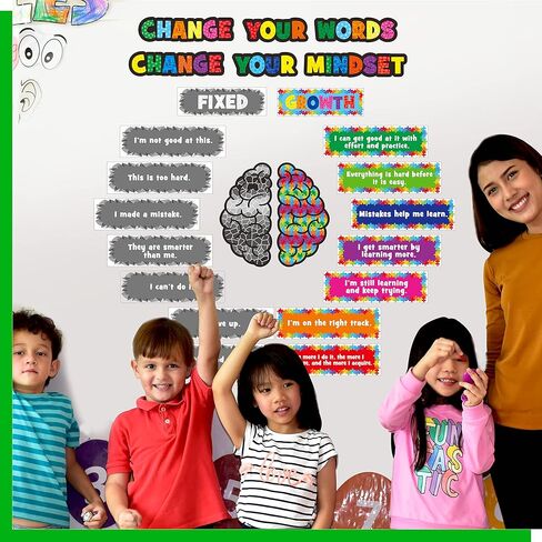 Gethelud 24 PCS Growth Mindset Poster, Erasable Bulletin Board Decoration Inspirational Positive Saying Accents Set for Classroom, Home, School as Wall or Blackboard Decor in Saudi Arabia