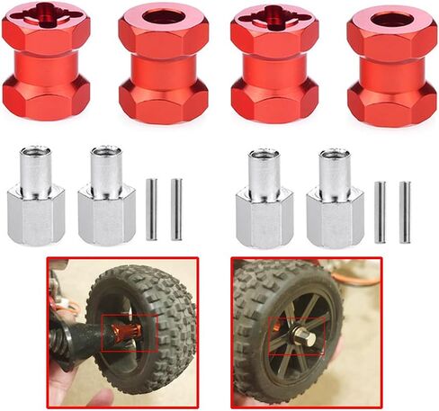 4Pcs 12mm Aluminum Wheel Hex Hub 15mm Offset Extension for Axial scx10 D90 90046 Tamiya MST 1/10 RC Car Crawler (15mm, Red) in Kuwait