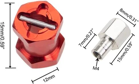 4Pcs 12mm Aluminum Wheel Hex Hub 15mm Offset Extension for Axial scx10 D90 90046 Tamiya MST 1/10 RC Car Crawler (15mm, Red) in Kuwait