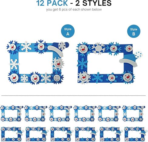 4E's Novelty Foam Snowflake إطار الصورة الحرفية (12 حزمة) السائبة عيد الميلاد الشتاء الحرف اليدوية للأطفال الصغار 3-12، الفنون والحرف ملفوفة بشكل فردي للفصول الدراسية in Saudi Arabia