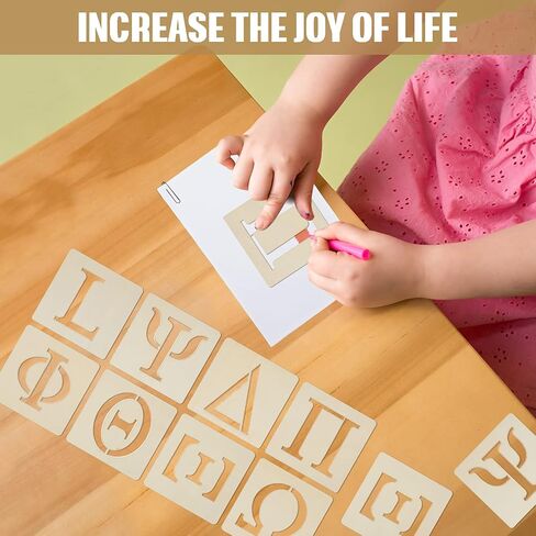 24 Pieces Greek Letter Stencils Wooden Alphabet Stencil Unfinished Greek Letters Painting Greek Letters for DIY Crafts, Wall Decor, Not Include Greek Paddle in Saudi Arabia