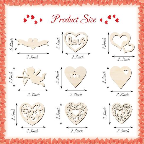 45 Pieces Valentine Wooden Cutouts Wood Heart Cutouts Ornaments Unfinished Heart Wood Slices Wood Cupid Shape Slices with 45 Pieces Hemp Rope for Valentine's Day Wedding DIY Supplies in Saudi Arabia
