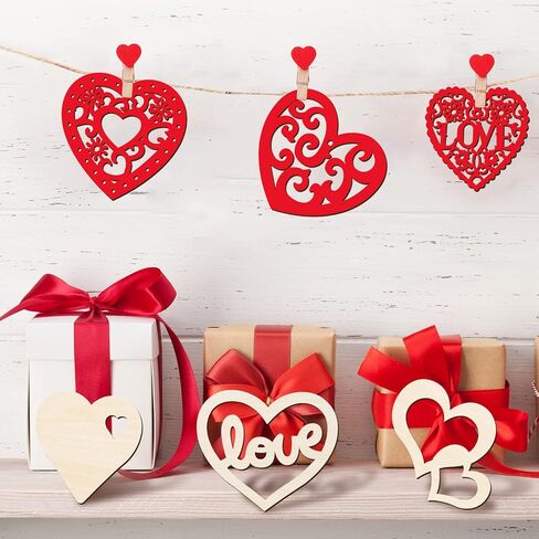 45 Pieces Valentine Wooden Cutouts Wood Heart Cutouts Ornaments Unfinished Heart Wood Slices Wood Cupid Shape Slices with 45 Pieces Hemp Rope for Valentine's Day Wedding DIY Supplies in Saudi Arabia