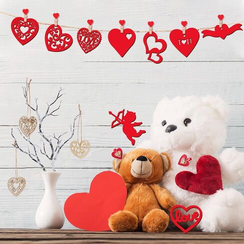 45 Pieces Valentine Wooden Cutouts Wood Heart Cutouts Ornaments Unfinished Heart Wood Slices Wood Cupid Shape Slices with 45 Pieces Hemp Rope for Valentine's Day Wedding DIY Supplies in Saudi Arabia