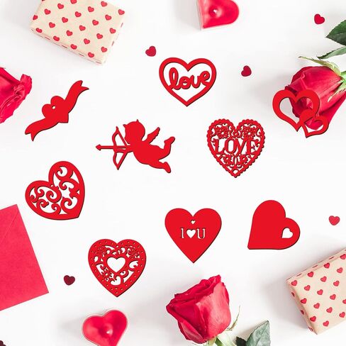 45 Pieces Valentine Wooden Cutouts Wood Heart Cutouts Ornaments Unfinished Heart Wood Slices Wood Cupid Shape Slices with 45 Pieces Hemp Rope for Valentine's Day Wedding DIY Supplies in Saudi Arabia