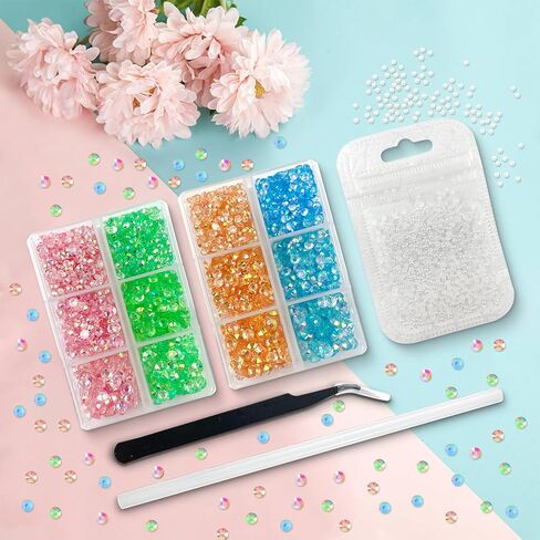 CLRDIVA مجموعة متنوعة من أحجار الراين المسطحة المصنوعة من الراتنج الهلامي مزيج من الأحجار الكريمة السوداء والكريستالية الشفافة غير الماسية ذات الظهر المسطح من أجل فن الأظافر بنفسك، كوب بهلوان لمكياج الوجه (أسود/شفاف كريستالي) in Kuwait