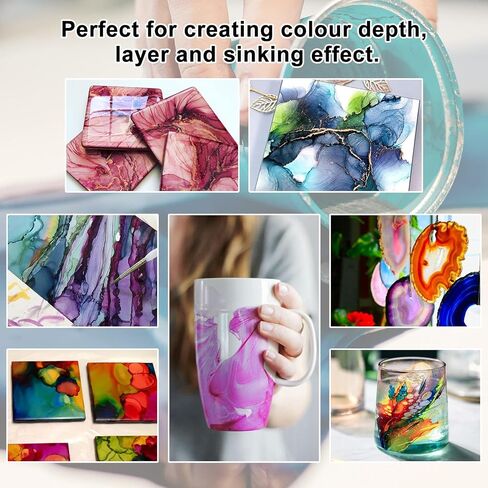 Metallic Alcohol Ink Set - 20 Metal Colors, Concentrated Alcohol-Based Ink, Epoxy Resin Paint Dye for Resin Coasters, Acrylic Painting, Tumbler Making,10 ml Each in Kuwait