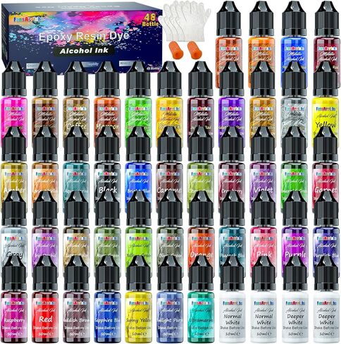 Metallic Alcohol Ink Set - 20 Metal Colors, Concentrated Alcohol-Based Ink, Epoxy Resin Paint Dye for Resin Coasters, Acrylic Painting, Tumbler Making,10 ml Each in Kuwait