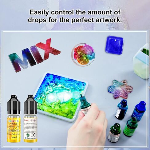 Metallic Alcohol Ink Set - 20 Metal Colors, Concentrated Alcohol-Based Ink, Epoxy Resin Paint Dye for Resin Coasters, Acrylic Painting, Tumbler Making,10 ml Each in Kuwait