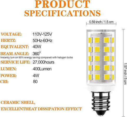 HUIMEIJIA برغي لمبة LED 4W 40W مكافئة لآلة الخياطة ضوء AC 110-130V C7 إلى جزء استبدال الهالوجين 1034d متوافق مع xl2610 2340cv 2600i لمبة ضوء النهار الأبيض حزمة من 2 in Kuwait