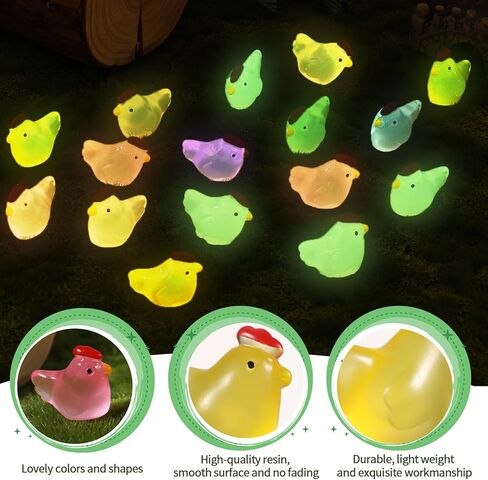 Wedding Pails 80 Pcs Mini Luminous Chicken, Glow in The Dark Chicken Miniature Chick Figures Tiny Resin Ornament for Fairy Garden Landscape Aquarium Dollhouse Garden in Kuwait