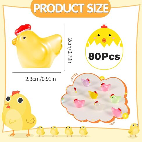 Wedding Pails 80 Pcs Mini Luminous Chicken, Glow in The Dark Chicken Miniature Chick Figures Tiny Resin Ornament for Fairy Garden Landscape Aquarium Dollhouse Garden in Kuwait