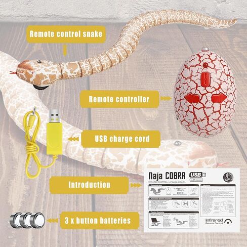 لعبة ثعبان Ufurty Rely2016 واقعية للتحكم عن بعد RC ثعبان محاكاة سريعة الحركة وهمية أفعى الجرسية لعبة روبوتية تعمل بالبطارية وحدة تحكم بيض الثعبان USB قابلة لإعادة الشحن لعبة خدعة مخيفة للأطفال in Kuwait