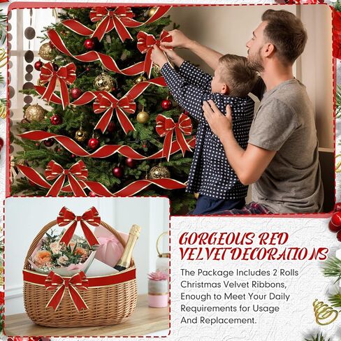 شريط مخملي سلكي للكريسماس بطول 50 ياردة مع حافة ذهبية وشريط احمر مخملي مقاوم للماء لتغليف الهدايا والحرف اليدوية وعطلة الكريسماس وزينة الزفاف in Kuwait