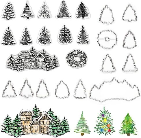 Christmas Tree Stamps and Dies for Card Making, Winter Pine Trees Words Cutting Die and Clear Stamps for Bullet Journal DIY Scrapbook Decoration Handmade Crafts Notebook in Kuwait