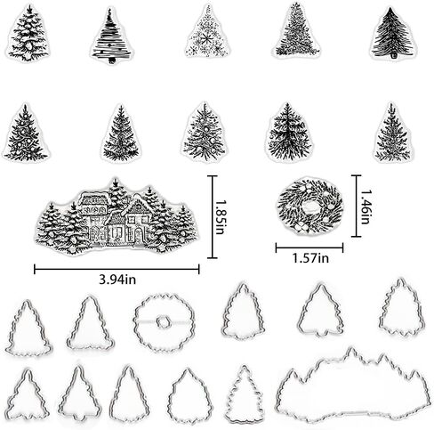 Christmas Tree Stamps and Dies for Card Making, Winter Pine Trees Words Cutting Die and Clear Stamps for Bullet Journal DIY Scrapbook Decoration Handmade Crafts Notebook in Kuwait