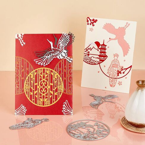 ORIGACH 4 قطع شرقية يابانية الجيشا الصينية البيضاء كرين قطع الشاشة يموت النقش الإستنسل قالب القالب DIY سكرابوكينغ بطاقة صنع in Saudi Arabia