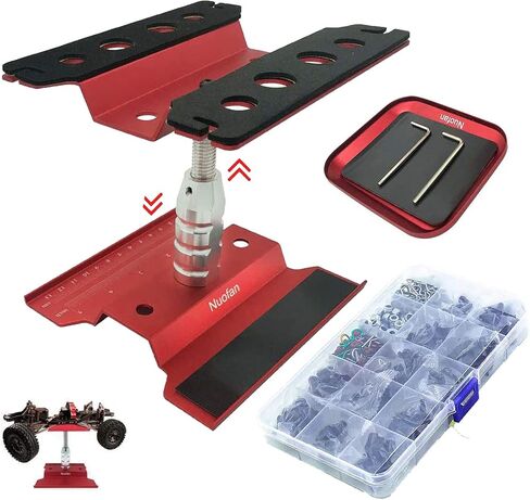 Aluminum RC Car Repair Work Stand Repair Tool Set 360 Degree Rotation and 610PCS RC Screws Kit for 1/8 1/10 1/12 1/16 1/18 RC Car Truck Scale Crawler (RC Work Stand+ RC Screws Kit) in Saudi Arabia