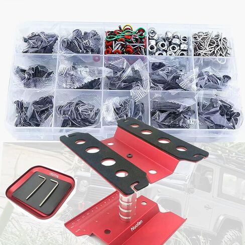 Aluminum RC Car Repair Work Stand Repair Tool Set 360 Degree Rotation and 610PCS RC Screws Kit for 1/8 1/10 1/12 1/16 1/18 RC Car Truck Scale Crawler (RC Work Stand+ RC Screws Kit) in Saudi Arabia