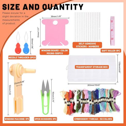 Tanstic 157Pcs Embroidery Floss Organizer Kit, Include 50 Color Embroidery Floss, Floss Bobbins, Bobbin Winder, Stickers, Needle Threader, Ruler, Scissor with 36 Compartments Jewelry Storage Box in Saudi Arabia