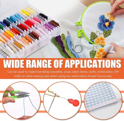 Tanstic 157Pcs Embroidery Floss Organizer Kit, Include 50 Color Embroidery Floss, Floss Bobbins, Bobbin Winder, Stickers, Needle Threader, Ruler, Scissor with 36 Compartments Jewelry Storage Box in Saudi Arabia