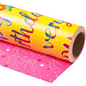 RUSPEPA Reversible Wrapping Paper Roll - Mini Roll - Colorful Happy Birthday Pattern Great for Birthday, Baby Shower, Party - 17.5 Inches X 32.8 Feet