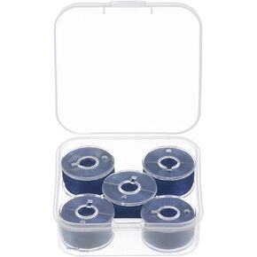 HARFINGTON Prewound Bobbin Thread Set of 5pcs with Storage Plastic Case for Embroidery and Sewing Machine, Blue Green