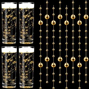 48 Pieces Artificial Pearls Strings Beads for Floating Candles Centerpiece 5.1 Inch Faux Pearls Strings for Vase Fillers Pearl Beaded Party Garland Decor for Wedding Dinning Table Party DIY (Gold)