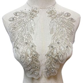 Exquisite Appliques for Wedding Dresses and Luxury Apparel - Beaded Appliques Embroidery Appliques Rhinestone Appliques Decorative Accessories for DIY Embroidery (Style 1)