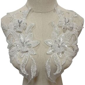 Exquisite Appliques for Wedding Dresses and Luxury Apparel - Beaded Appliques Embroidery Appliques Rhinestone Appliques Decorative Accessories for DIY Embroidery (Style 1)