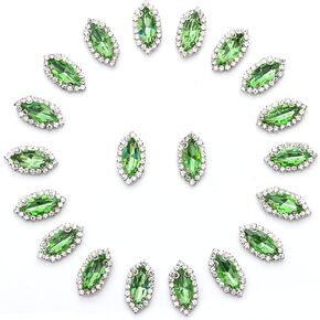 Sew on Rhinestone 20Pcs,Horse Eye Glass Rhinestones Buttons Flatback Embelishments with Diamond 11 * 20MM Claw Rhinestone for Crafts,Dresses,Clothes,Bags,Shoes,Hair Accessories AB
