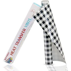 Bonnyhtv Buffalo Plaid HTV Vinyl 12" x 5ft، حديد على الفينيل للكريكات والنقش، لفافة فينيل منقوشة باللون الأبيض والأسود للقمصان والحقائب والمناديل والوسائد والقبعات والجوارب وديكورات عيد الميلاد in Kuwait