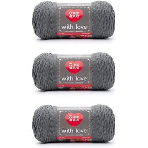 Red Heart with Love Pewter Yarn - 3 Pack of 198g/7oz - Acrylic - 4 Medium (Worsted) - 370 Yards - Knitting/Crochet