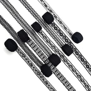 Black Sewing Lace 8 Different Width Styles of Eyelet Lace Ribbon Roll Non-Stretchy Ribbon for Crafts and DIY Dreamcatchers Decoration Bridal Wedding 40 Yards in Saudi Arabia