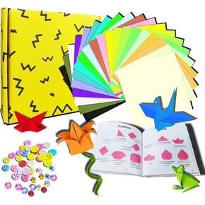 YYUNJINI ورق اوريغامي للأطفال والكبار هدايا عيد الميلاد، ورق بناء بألوان متنوعة 200 ورقة 20 مجموعة ورق ملون، شرائط ورقية قابلة للطي DIY مجموعة ورق حرفية فنية مع مشاريع كتاب اوريغامي in Kuwait