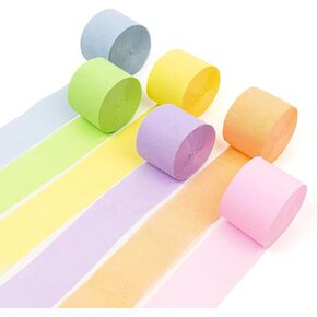 HOUSE OF PARTY Blue Skies Crepe Paper Streamers 6 لفات ورق كريب 492 قدمًا (1.8 بوصة × 82 قدمًا / لفة) - حزمة من 4 ظلال من اللون الأزرق، 1 فضي، 1 زخارف حفلات بيضاء