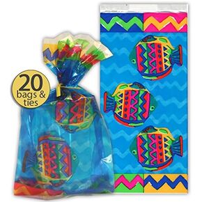 Set of 20 - Ocean Fish and Sea Party Favor Bags - Fish Treat Bags - Fish Party Supplies - Fish Cellophane Bags with Twist Ties in Kuwait
