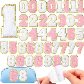 40 Pieces Number Patches Self Adhesive Chenille Patches 0-9 Glitter Chenille Number Appliques Stickers for DIY Clothing Jacket Mobile Phone Backpacks Hat(White)